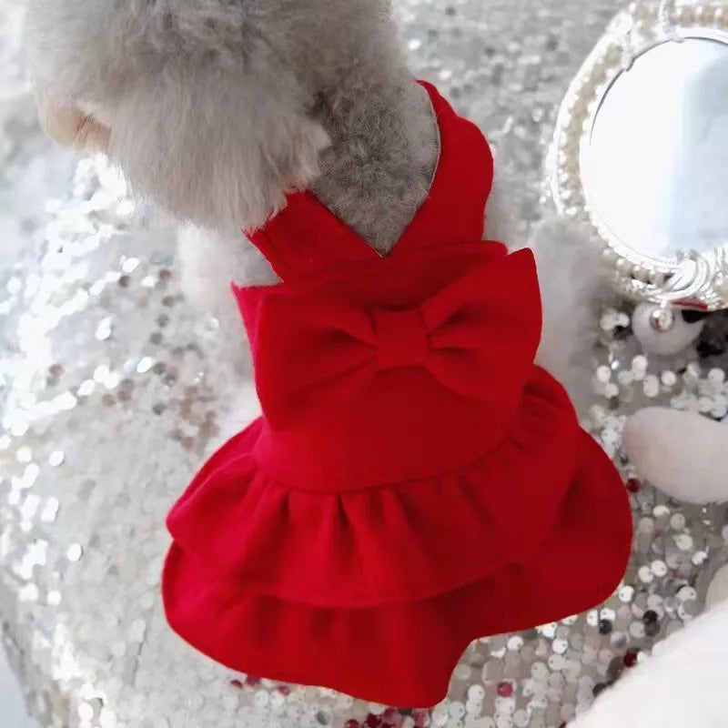 Royal Holiday Pet Dress with Bow Design for Chihuahua and Yorkie S-XXL