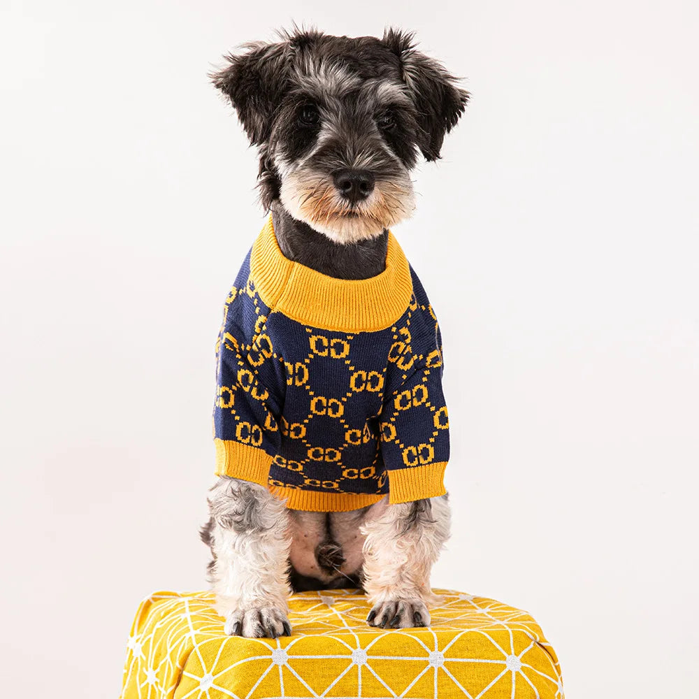 Luxury Dog Clothes Fashion Pet Sweater Dog Knitted Sweater Pomeranian Clothes Schnauzer Cardigan Sweater Dog Apparel Costumes