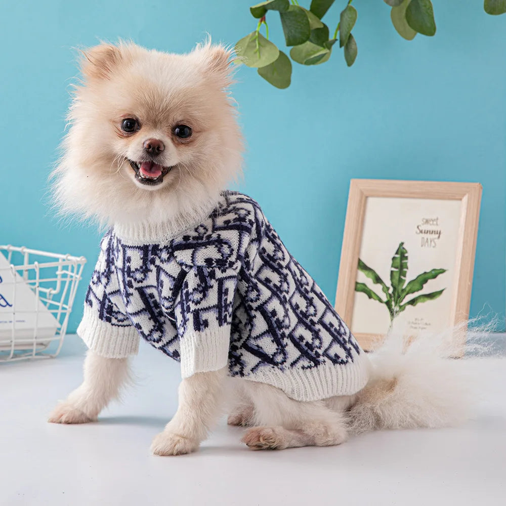 Luxury Dog Clothes Fashion Pet Sweater Dog Knitted Sweater Pomeranian Clothes Schnauzer Cardigan Sweater Dog Apparel Costumes