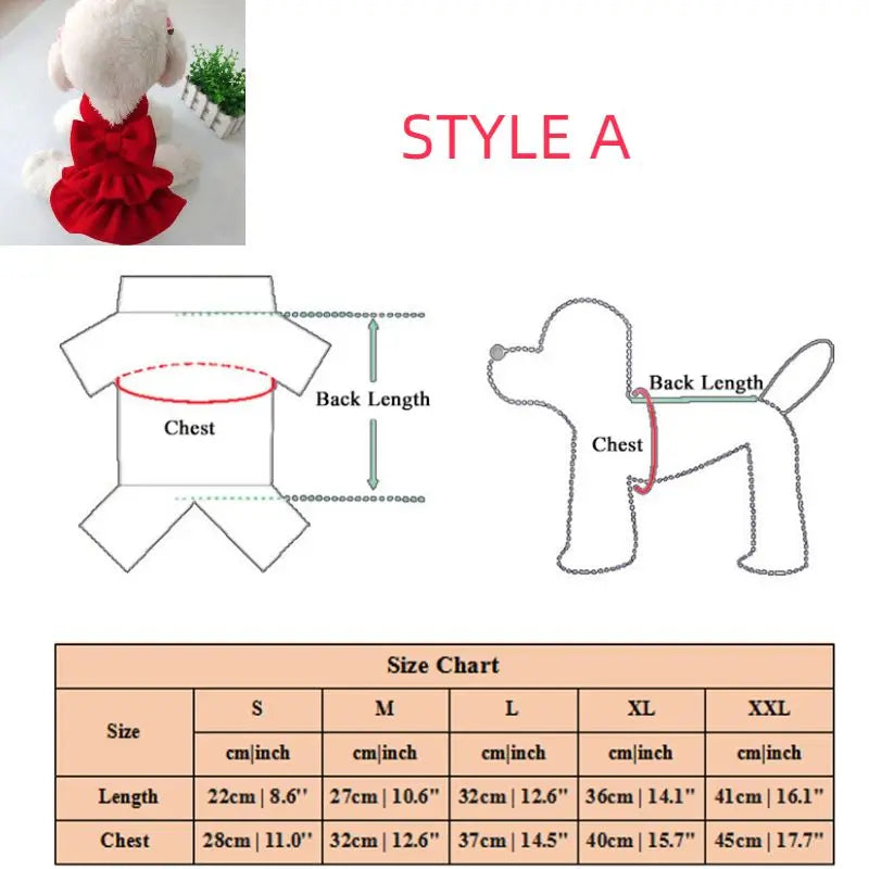 Royal Holiday Pet Dress with Bow Design for Chihuahua and Yorkie S-XXL